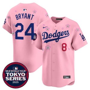 Youth Los Angeles Dodgers #8/24 Kobe Bryant  Pink Tokyo 2025 Cool Base Stitched Baseball Jersey
