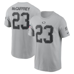 Men's San Francisco 49ers Christian McCaffrey  Gray 2024 Salute To Service Name & Number T-Shirt
