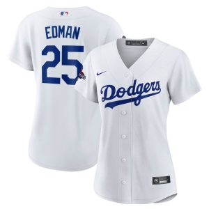 Women's Los Angeles Dodgers #25 Tommy Edman  White 2024 World Series Champions Home Replica Player Jersey