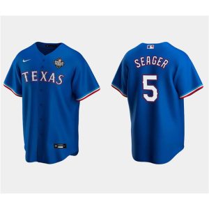 Men's Texas Rangers #5 Corey Seager Royal 2023 World Series Stitched Baseball  Jersey