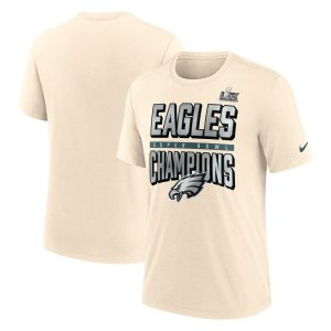 Men's Philadelphia Eagles   Cream Super Bowl LIX Champions Strong Slant Tri-Blend T-Shirt