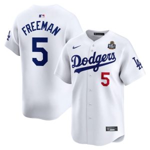 Men's Los Angeles Dodgers #5 Freddie Freeman  White 2024 World Series Home Limited Player Jersey
