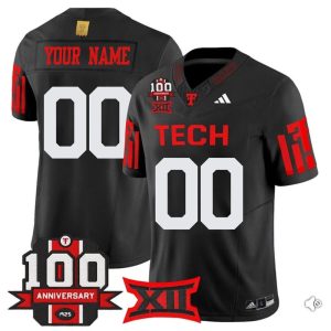 Men's Texas Tech Red Raiders Custom Black Premier 100 Year Anniversary Football Jersey