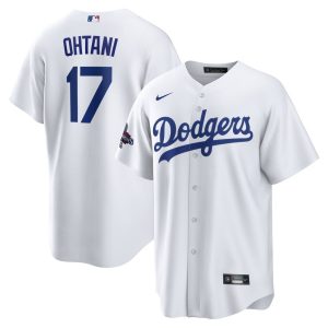 Men's Los Angeles Dodgers #17 Shohei Ohtani  White 2024 World Series Champions Home Replica Player Jersey