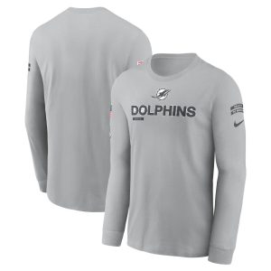 Men's Miami Dolphins  Gray 2024 Salute To Service Long Sleeve T-Shirt