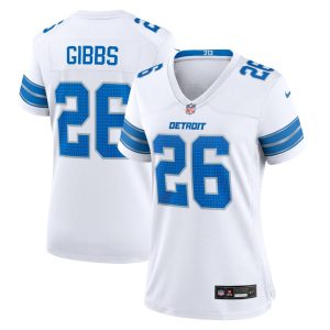 Women's Detroit Lions #26 Jahmyr Gibbs  White Game Jersey