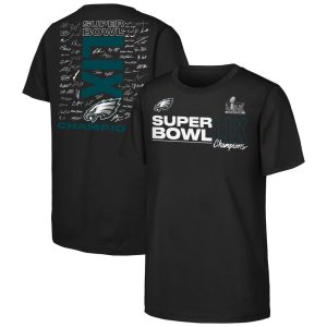 Youth Philadelphia Eagles   Black Super Bowl LIX Champions Roster T-Shirt