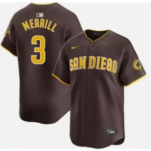 Men's San Diego Padres #3 Jackson Merrill Brown Cool Base Stitched Baseball Jersey
