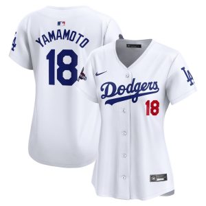 Women's Los Angeles Dodgers #18 Yoshinobu Yamamoto  White 2024 World Series Champions Home Limited Player Jersey