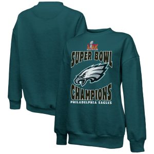 Women's Philadelphia Eagles   Threads Midnight Green Super Bowl LIX Champions Choke Up Tri-Blend Pullover Sweatshirt