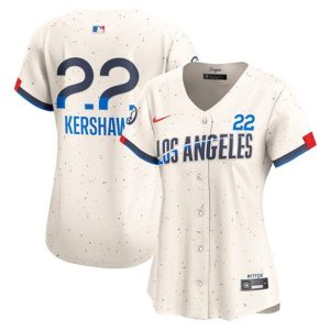 Women's Los Angeles Dodgers #22 Clayton Kershaw  Cream 2024 City Connect Limited Player Jersey