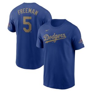 Youth Los Angeles Dodgers #5 Freddie Freeman Royal 2025 Gold Collection Name & Number T-Shirt