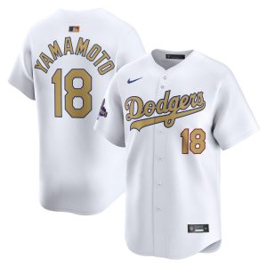 Men's Los Angeles Dodgers #18 Yoshinobu Yamamoto White 2025 Gold Collection Limited Jersey