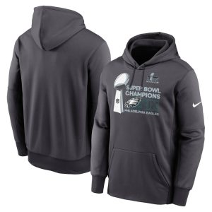 Men's Philadelphia Eagles  Anthracite Super Bowl LIX Champions Locker Room Trophy Collection Club Fleece Pullover Hoodie
