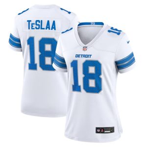 Women's Detroit Lions #18 Isaac TeSlaa Nike White Game Player Jersey
