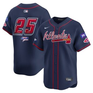 Youth Atlanta Braves #25 Nike Navy 2025 MLB Speedway Classic Alternate Limited Jersey