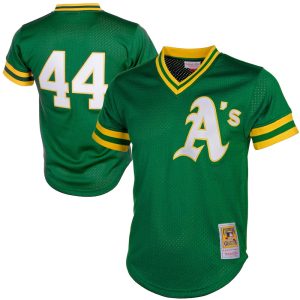 Men's Oakland Athletics #44 Reggie Jackson Green Cooperstown Mesh Batting Practice Jersey