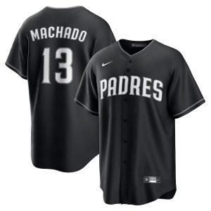 Men's San Diego Padres #13 Manny Machado Nike Black Lights Out Replica Player Jersey