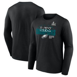 Men's Philadelphia Eagles  Black Super Bowl LIX Champions Legacy Iconic Victory Long Sleeve T-Shirt
