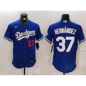 Men's Los Angeles Dodgers #37 Teoscar Hernandez Blue Flex Base Stitched Baseball Jersey