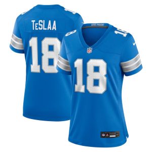 Women's Detroit Lions #18 Isaac TeSlaa Nike Blue Game Player Jersey
