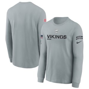 Youth Minnesota Vikings  Gray 2024 Salute To Service Long Sleeve T-Shirt