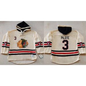 Blackhawks #3 Pierre Pilote Cream Heavyweight Pullover Hoodie Stitched NHL Jersey