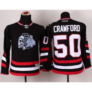 Blackhawks #50 Corey Crawford Black(White Skull) 2014 Stadium Series Stitched Youth NHL Jersey