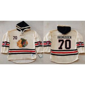 Blackhawks #70 Dennis Rasmussen Cream Heavyweight Pullover Hoodie Stitched NHL Jersey