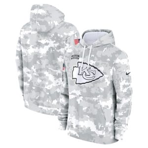 Youth Kansas City Chiefs  White/Gray 2024 Salute To Service Pullover Hoodie