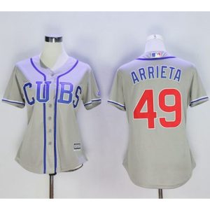 Cubs #49 Jake Arrieta Grey Women's Alternate Road Stitched MLB Jersey