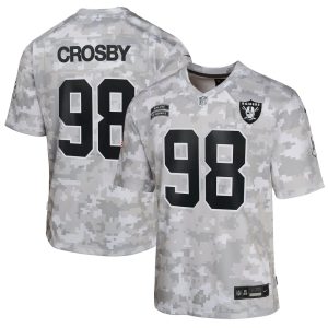 Youth Las Vegas Raiders Maxx Crosby  Arctic Camo 2024 Salute to Service Game Jersey