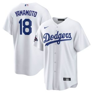 Men's Los Angeles Dodgers #18 Yoshinobu Yamamoto  White 2024 World Series Champions Big &Tall Replica Player Jersey