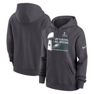 Women's Philadelphia Eagles   Anthracite Super Bowl LIX Champions Locker Room Trophy Collection Club Fleece Pullover Hoodie