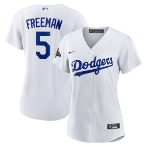 Women's Los Angeles Dodgers #5 Freddie Freeman  White 2024 World Series Champions Home Replica Player Jersey