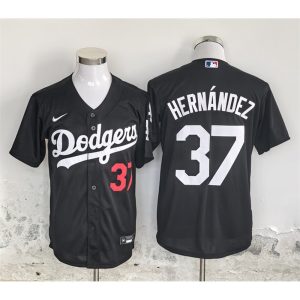 Men's Los Angeles Dodgers #37 Teoscar Hernandez Black Cool Base Stitched Baseball Jersey