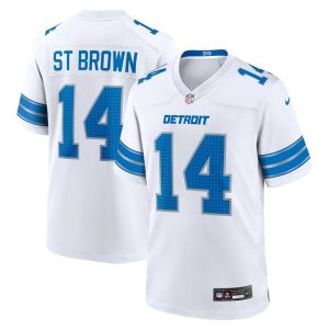 Men's Detroit Lions #14 Amon-Ra St. Brown  White Game Jersey