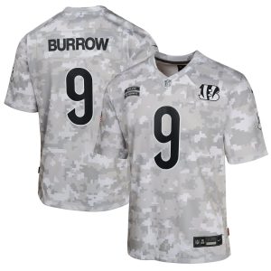 Youth Cincinnati Bengals Joe Burrow  Arctic Camo 2024 Salute to Service Game Jersey