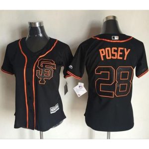 Giants #28 Buster Posey Black Women's Alternate Stitched MLB Jersey