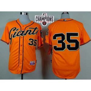 Giants #35 Brandon Crawford Orange Alternate Cool Base W/2014 World Series Champions Stitched MLB Jersey