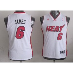 Heat #6 LeBron James White Stitched Youth NBA Jersey