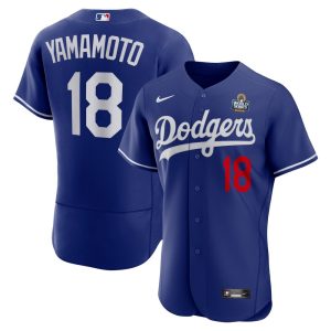 Men's Los Angeles Dodgers #18 Yoshinobu Yamamoto  Royal 2024 World Series Alternate Authentic Player Jersey