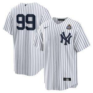 Men's New York Yankees #99 Aaron Judge  White 2024 World Series Home Replica Player Jersey