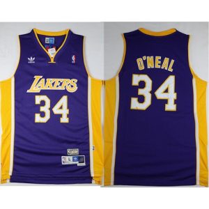 Lakers #34 Shaquille O'Neal Purple Throwback Stitched Jersey