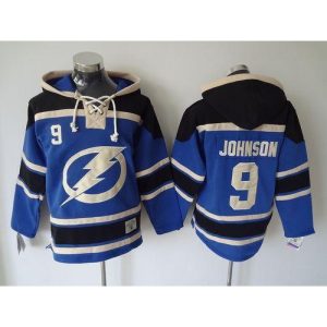 Lightning #9 Tyler Johnson Blue Sawyer Hooded Sweatshirt Stitched NHL Jersey