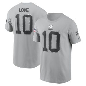 Men's Green Bay Packers #10 Jordan Love  Gray 2024 Salute To Service Name & Number T-Shirt