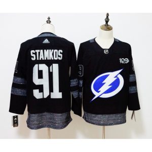 Men's  Tampa Bay Lightning #91 Steven Stamkos Black 1917-2017 100th Anniversary Jersey