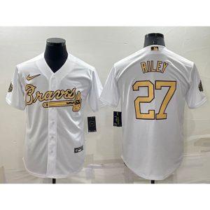 Men's Atlanta Braves #27 Austin Riley 2022 All-Star White Cool Base Stitched Baseball Jersey