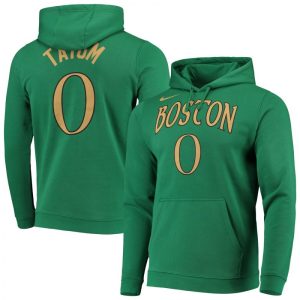Men's Boston Celtics #0 Jayson Tatum Kelly Green City Edition Name & Number Team Pullover Hoodie