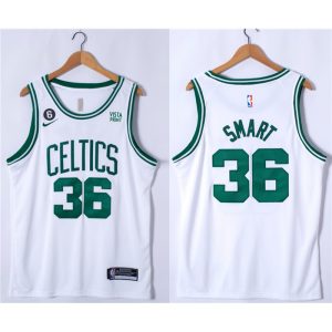 Men's Boston Celtics #36 Marcus Smart White No.6 Patch Stitched Basketball Jersey